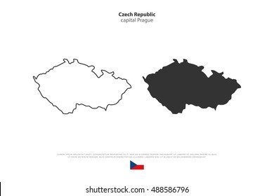 Czech Republic isolated map and official flag icons. vector Czech political maps illustration. European country geographic banner template