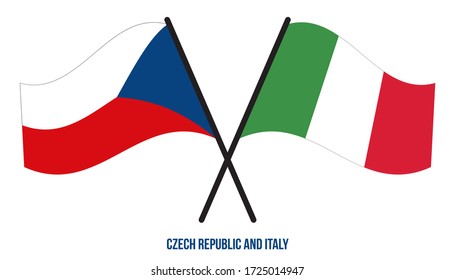 Czech Republic and Italy Flags Crossed And Waving Flat Style. Official Proportion. Correct Colors.
