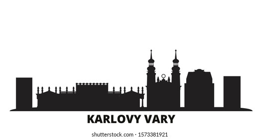Czech Republic, Karlovy Vary city skyline isolated vector illustration. Czech Republic, Karlovy Vary travel black cityscape