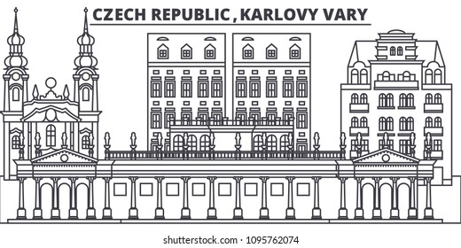 Czech Republic, Karlovy Vary line skyline vector illustration. czech Republic, Karlovy Vary linear cityscape with famous landmarks, city sights, vector design landscape.