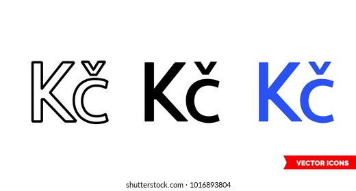 Czech republic koruna icon of 3 types: color, black and white, outline. Isolated vector sign symbol.