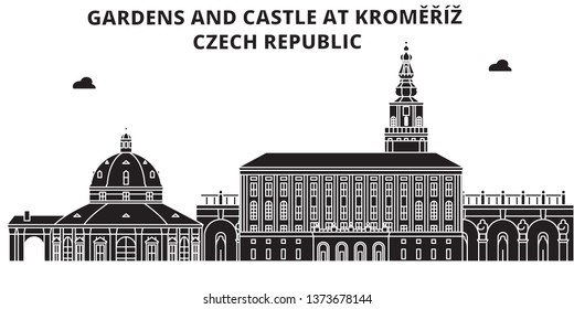 Czech Republic , Kromeriz, Gardens And Castle ,  travel skyline vector illustration. 