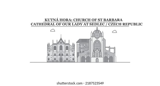 Czech Republic, Kutna Hora city skyline isolated vector illustration, icons