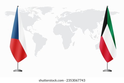 Tschechische Republik und Kuwait Flaggen für offizielle Treffen auf dem Hintergrund der Weltkarte.
