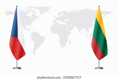 Czech Republic and Lithuania flags for official meeting against background of world map.