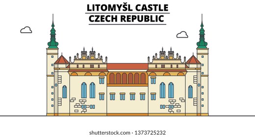 Czech Republic , Litomysl Castle, flat landmarks vector illustration. Czech Republic , Litomysl Castle line city with famous travel sights, design skyline. 