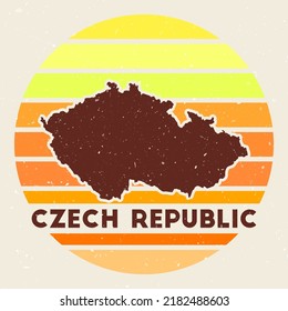 Czech Republic logo. Sign with the map of country and colored stripes, vector illustration. Can be used as insignia, logotype, label, sticker or badge of the Czech Republic.