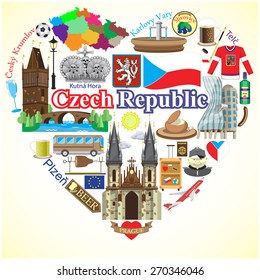 Czech Republic love. Vector icons and symbols set in form of heart