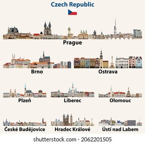 Czech Republic main cities skylines. Vector collection