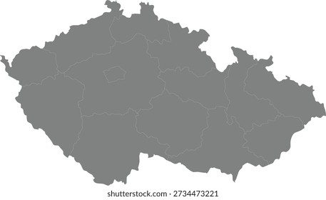 Czech Republic Map with Administrative Regions Boundaries Detailed Vector Silhouette