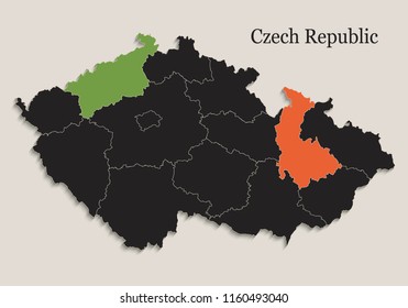 Czech Republic map Black colors blackboard separate states individual vector