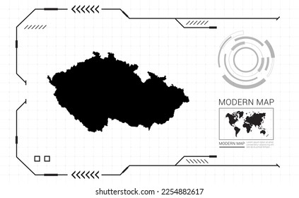 Mapa de la República Checa del marco digital negro HUD, GUI, interfaz de interfaz de usuario vector de radar.