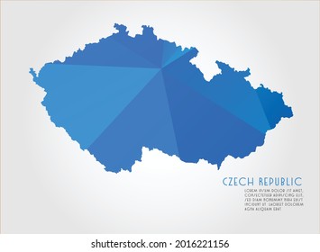Mapa de la República Checa color azul sobre fondo blanco poligonal