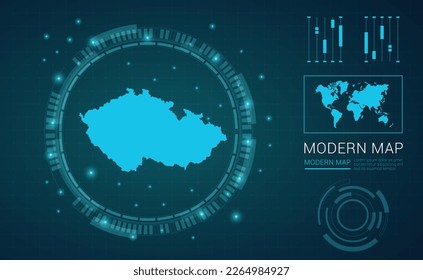 Czech Republic map of blue digital frame Futuristic Sci Fi Modern User vector HUD, GUI, UI interface.