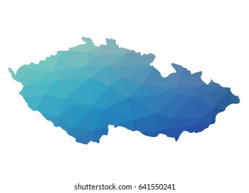 Czech Republic map - blue geometric rumpled triangular low poly style gradient graphic background