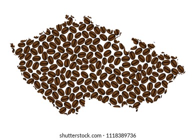 Czech Republic -  map of coffee bean, Czechia map made of coffee beans,