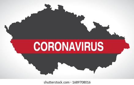 Mapa de la República Checa con ilustración de advertencia Coronavirus