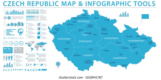 Czech Republic Map - Detailed Info Graphic Vector Illustration