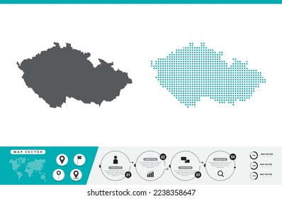 Mapa de puntos grises y verdes de la República Checa para presentación. Establece el concepto creativo de un par de píxeles para infografía.