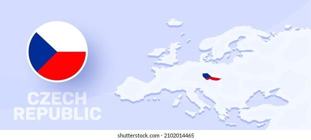 banner de la bandera del mapa de la república checa. Ilustración vectorial con un mapa de Europa y país resaltado con bandera nacional