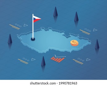Diseño de ilustraciones en mapas, banderas y monedas de la República Checa