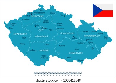 Czech Republic map and flag - High Detailed Vector Illustration