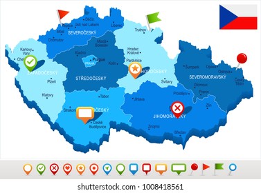 Czech Republic map and flag - High Detailed Vector Illustration
