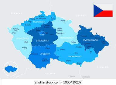 Czech Republic map and flag - High Detailed Vector Illustration