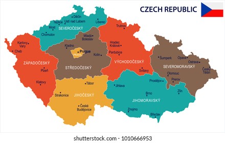 Czech Republic map and flag - High Detailed Vector Illustration