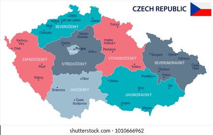Czech Republic map and flag - High Detailed Vector Illustration