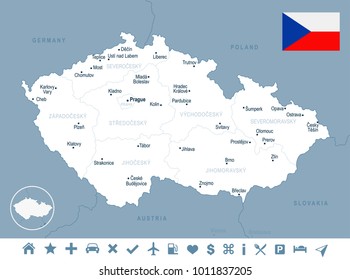 Czech Republic map and flag - High Detailed Vector Illustration