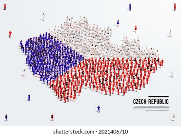Czech Republic Map and Flag. A large group of people in the Czechia flag color form to create the map. Vector Illustration.