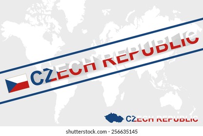 Czech Republic map flag and text illustration, on world map