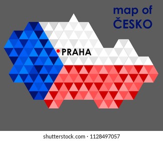 Czech Republic map in geometric polygonal style, mosaic style. Polygon style country. Abstract tessellation, modern design background, low poly. Vector illustration. Praha. 
