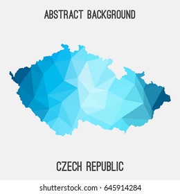 Czech Republic map in geometric polygonal,mosaic style in blue shades.Abstract tessellation,modern design background,low poly. Vector illustration.