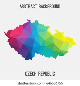 Czech Republic map in geometric polygonal,mosaic style in rainbow colors.Abstract tessellation,modern design background,low poly. Vector illustration.