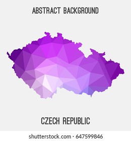 Czech Republic map in geometric polygonal,mosaic style in purple shades.Abstract tessellation,modern design background,low poly. Vector illustration.