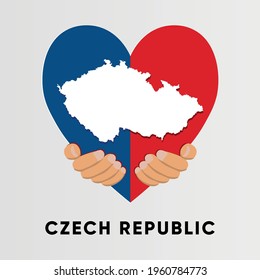 Czech Republic Map in heart shape hold by hands vector illustration design
