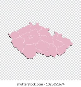 Czech Republic map - High detailed pastel color map of Czech Republic. Czech Republic map isolated on transparent background. Vector illustration eps 10.