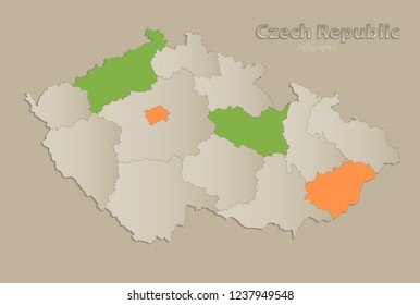 Czech Republic map with individual states separated, infographics vector