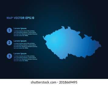 Czech Republic map, infographic style , on dark background with Map World. Wire frame 3D mesh , map 3D,