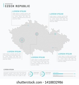 Czech Republic map infographics with abstract pixelated dot pattern on white background. Stylized map concept with elementsl. - Vector illustration