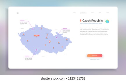 Czech Republic map infographics vector template with cities, capital Prague and pointer marks.