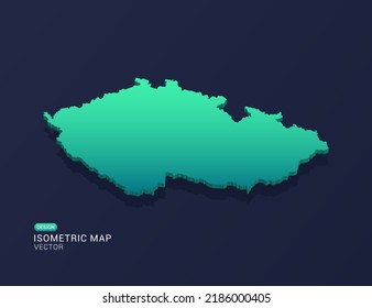 Mapa de la República Checa de ilustración vectorial de gradiente verde isométrico.