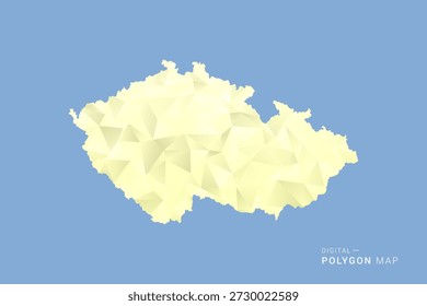 czech republic Mapa en estilo de Vector de polígono de polietileno bajo, ilustración de forma geométrica con tonos amarillos suaves sobre fondo azul, silueta limpia para infografía.