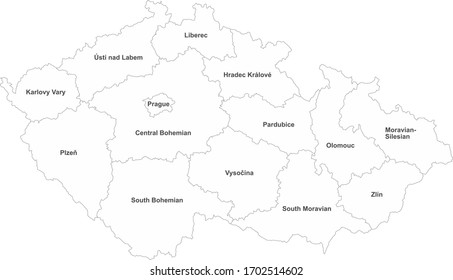Mapa de la República Checa con etiquetas de nombre. Fondo blanco. País europeo. Perfecto para conceptos empresariales, fondo, fondo, pegatina, etiqueta, gráfico, afiche y papel tapiz.