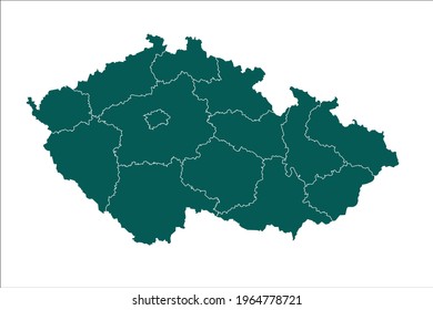 Mapa de la República Checa de color verde oliva sobre fondo blanco
