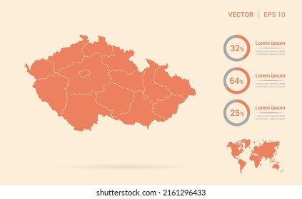 Czech Republic map orange abstract infographic vector.