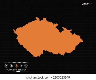 Czech Republic map of orange digital frame HUD, GUI, UI interface technology radar vector.