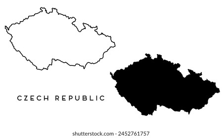 Tschechische Republik Karte umrissen und schwarze Vektorgrafik gesetzt